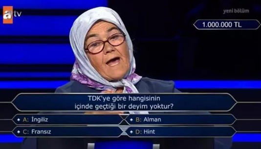 ATV ekranlarında yayınlanan “Kim Milyoner Olmak İster” programında, 74 yaşındaki
